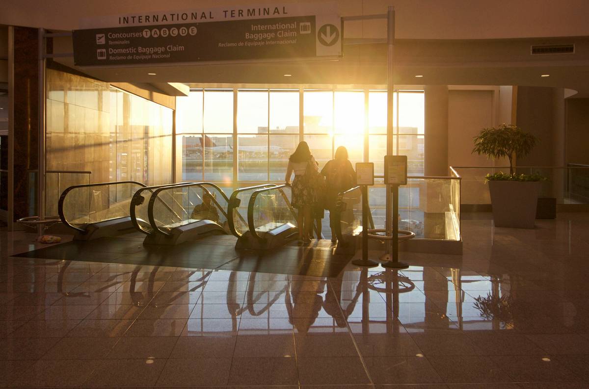 Early morning airport travellers
