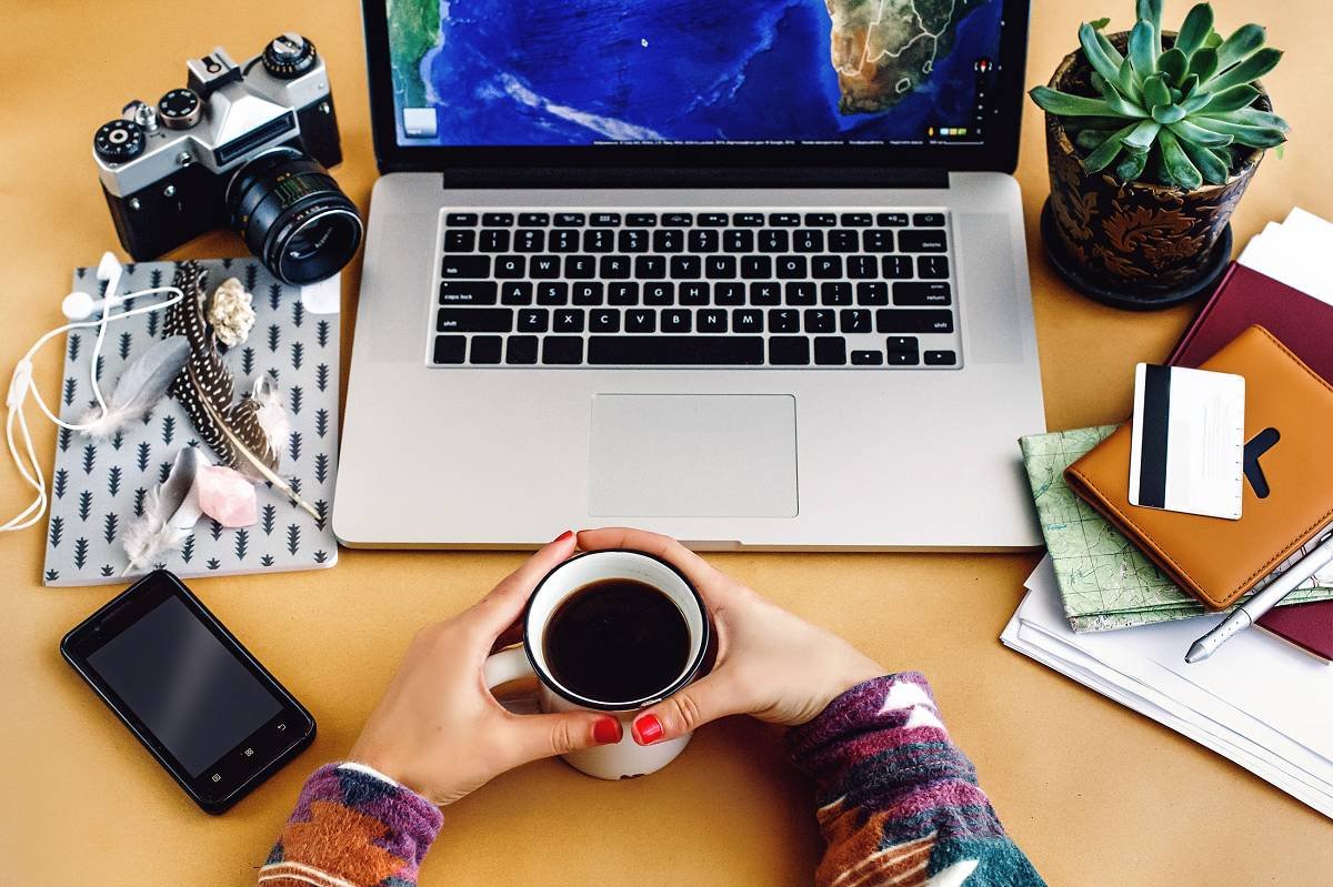 Global traveller at their computer